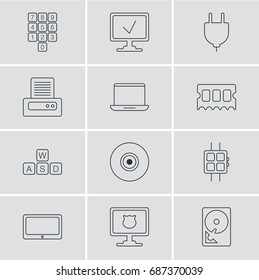Vector Illustration Of 12 Notebook Icons. Editable Pack Of Objective, Tablet, Online Computer And Other Elements.