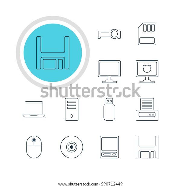 Vector\
Illustration Of 12 Notebook Icons. Editable Pack Of Presentation,\
Objective, Mainframe And Other\
Elements.