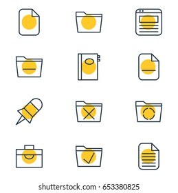 Vector Illustration Of 12 Office Icons. Editable Pack Of Blank, Minus, Book And Other Elements.