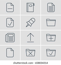 Vector Illustration Of 12 Office Icons. Editable Pack Of Book, Template, Delete And Other Elements.