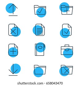 Vector Illustration Of 12 Office Icons. Editable Pack Of Approve, Plus, Template And Other Elements.