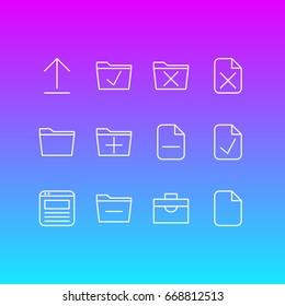 Vector Illustration Of 12 Office Icons. Editable Pack Of Approve, Deleting Folder, Template And Other Elements.