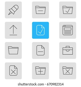 Vector Illustration Of 12 Office Icons. Editable Pack Of Done, Remove, Delete And Other Elements.