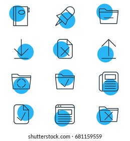 Vector Illustration Of 12 Office Icons. Editable Pack Of Approve, Book, Page And Other Elements.