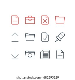 Vector Illustration Of 12 Office Icons. Editable Pack Of Template, Install, Plus And Other Elements.