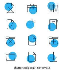Vector Illustration Of 12 Office Icons. Editable Pack Of Template, Plus, Done And Other Elements.