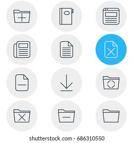 Vector Illustration Of 12 Office Icons. Editable Pack Of Loading, Downloading, Page And Other Elements.