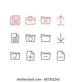 Vector Illustration Of 12 Office Icons. Editable Pack Of Approve, Blank, Deleting Folder And Other Elements.