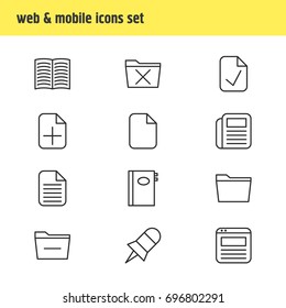 Vector Illustration Of 12 Office Icons. Editable Pack Of Blank, Done, Page And Other Elements.