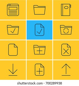 Vector Illustration Of 12 Office Icons. Editable Pack Of Approve, Plus, Template And Other Elements.