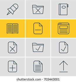 Vector Illustration Of 12 Office Icons. Editable Pack Of Blank, Done, Approve And Other Elements.
