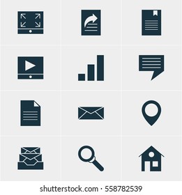 Vector Illustration Of 12 Online Icons. Editable Pack Of Map Pointer, Letter, House And Other Elements.