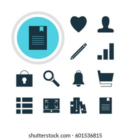 Vector Illustration Of 12 Online Icons. Editable Pack Of Love, Magnifier, Trolley And Other Elements.
