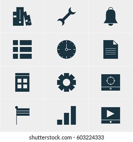 Vector Illustration Of 12 Online Icons. Editable Pack Of List, Increase Chart, Map Marker And Other Elements.