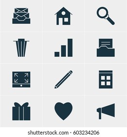 Vector Illustration Of 12 Online Icons. Editable Pack Of Gift, Trash, Increase Chart And Other Elements.