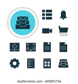 Vector Illustration Of 12 Online Icons. Editable Pack Of Bookmark, Target Scope, Notification And Other Elements.
