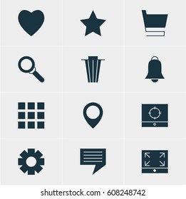 Vector Illustration Of 12 Online Icons. Editable Pack Of Map Pointer, Magnifier, Maximize And Other Elements.