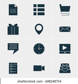 Vector Illustration Of 12 Online Icons. Editable Pack Of Video Camera, Chat, List And Other Elements.