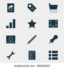 Vector Illustration Of 12 Online Icons. Editable Pack Of Increase Chart, Thumbtack, Settings And Other Elements.