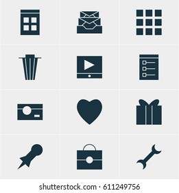 Vector Illustration Of 12 Online Icons. Editable Pack Of Grid, Play Button, Capture And Other Elements.