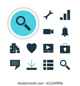 Vector Illustration Of 12 Online Icons. Editable Pack Of Play Button, Keyhole, Video Camera And Other Elements.