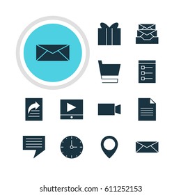 Vector Illustration Of 12 Online Icons. Editable Pack Of Gift, Video Camera, Trolley And Other Elements.