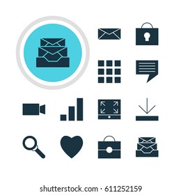 Vector Illustration Of 12 Online Icons. Editable Pack Of Portfolio, Grid, Keyhole And Other Elements.