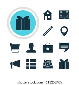 Vector Illustration Of 12 Online Icons. Editable Pack Of Trolley, Pen, House And Other Elements.