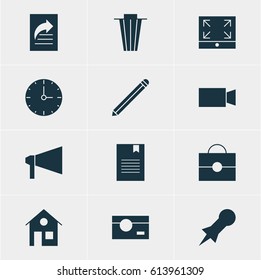 Vector Illustration Of 12 Online Icons. Editable Pack Of Maximize, Portfolio, Thumbtack And Other Elements.