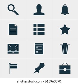Vector Illustration Of 12 Online Icons. Editable Pack Of Thumbtack, Board, Account And Other Elements.