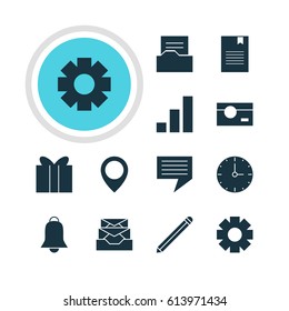 Vector Illustration Of 12 Online Icons. Editable Pack Of Notification, Pen, Map Pointer And Other Elements.