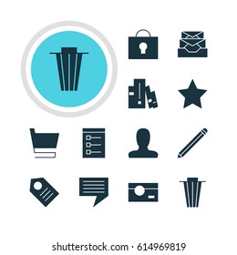 Vector Illustration Of 12 Online Icons. Editable Pack Of Bookmark, Account, Bookshelf And Other Elements.