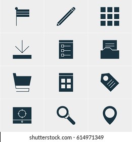 Vector Illustration Of 12 Online Icons. Editable Pack Of Upload, Pen, Grid And Other Elements.