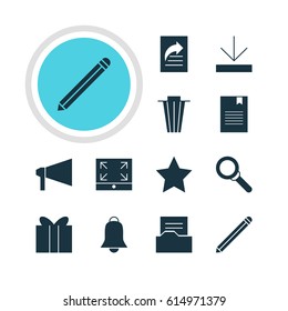 Vector Illustration Of 12 Online Icons. Editable Pack Of Document Directory, Document Transfer, Bullhorn And Other Elements.