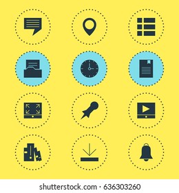Vector Illustration Of 12 Online Icons. Editable Pack Of Clock, Maximize, Thumbtack And Other Elements.