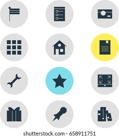 Vector Illustration Of 12 Online Icons. Editable Pack Of Grid, Maximize, Map Marker And Other Elements.