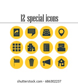 Vector Illustration Of 12 Online Icons. Editable Pack Of Messages, Chat, Document Directory And Other Elements.