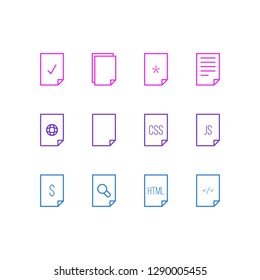 Vector illustration of 12 page icons line style. Editable set of empty, code, web and other icon elements.