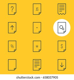 Vector Illustration Of 12 Page Icons. Editable Pack Of Dollar, Document, File And Other Elements.