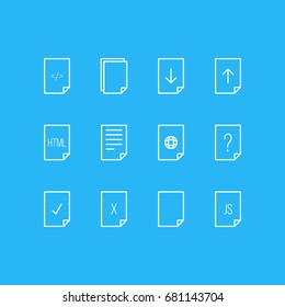 Vector Illustration Of 12 Page Icons. Editable Pack Of Done, HTML, Download And Other Elements.