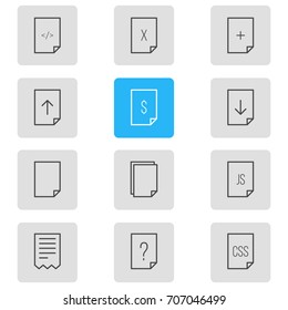 Vector Illustration Of 12 Page Icons. Editable Pack Of Download, Copy, HTML And Other Elements.