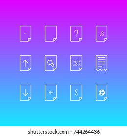 Vector Illustration Of 12 Page Icons. Editable Pack Of Dollar, Style, Plus And Other Elements.