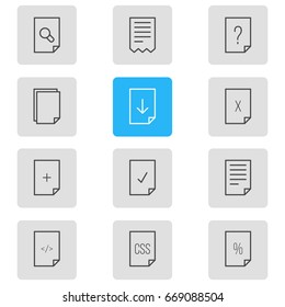 Vector Illustration Of 12 Paper Icons. Editable Pack Of Percent, Search, Plus And Other Elements.