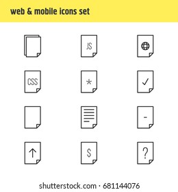 Vector Illustration Of 12 Paper Icons. Editable Pack Of Internet, Script, Style And Other Elements.