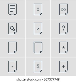 Vector Illustration Of 12 Paper Icons. Editable Pack Of Question, Style, Search And Other Elements.