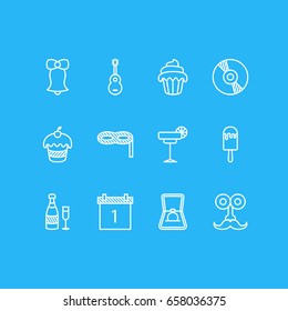 Vector Illustration Of 12 Party Icons. Editable Pack Of Engagement, Martini, Muffin And Other Elements.