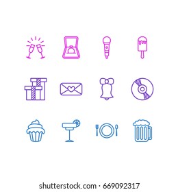 Vector Illustration Of 12 Party Icons. Editable Pack Of Jingle, Cupcake, Sundae And Other Elements.