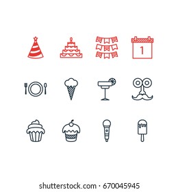 Vector Illustration Of 12 Party Icons. Editable Pack Of Man Style, Cap, Karaoke And Other Elements.