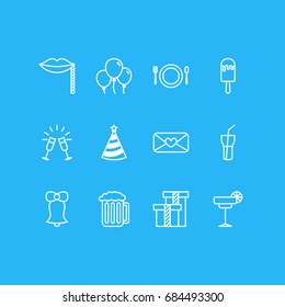 Vector Illustration Of 12 Party Icons. Editable Pack Of Sundae, Present, Goblet And Other Elements.
