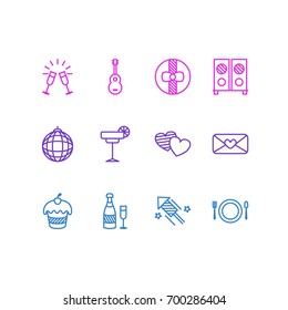 Vector Illustration Of 12 Party Icons. Editable Pack Of Firecracker, Gift, Speaker And Other Elements.